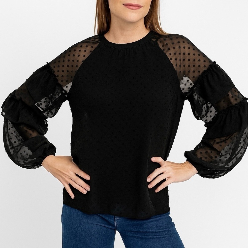 Ann Taylor Top Sheer Clip Dot Tiered Sleeves Ruffle Renaissance Fairy Festival M